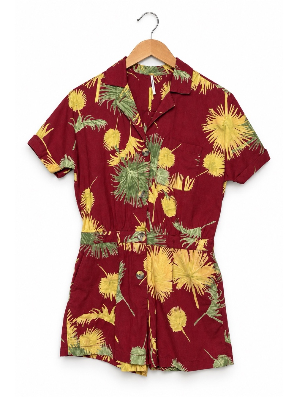 Free People Malibu Hawaiian Print Romper Shorts Sz S